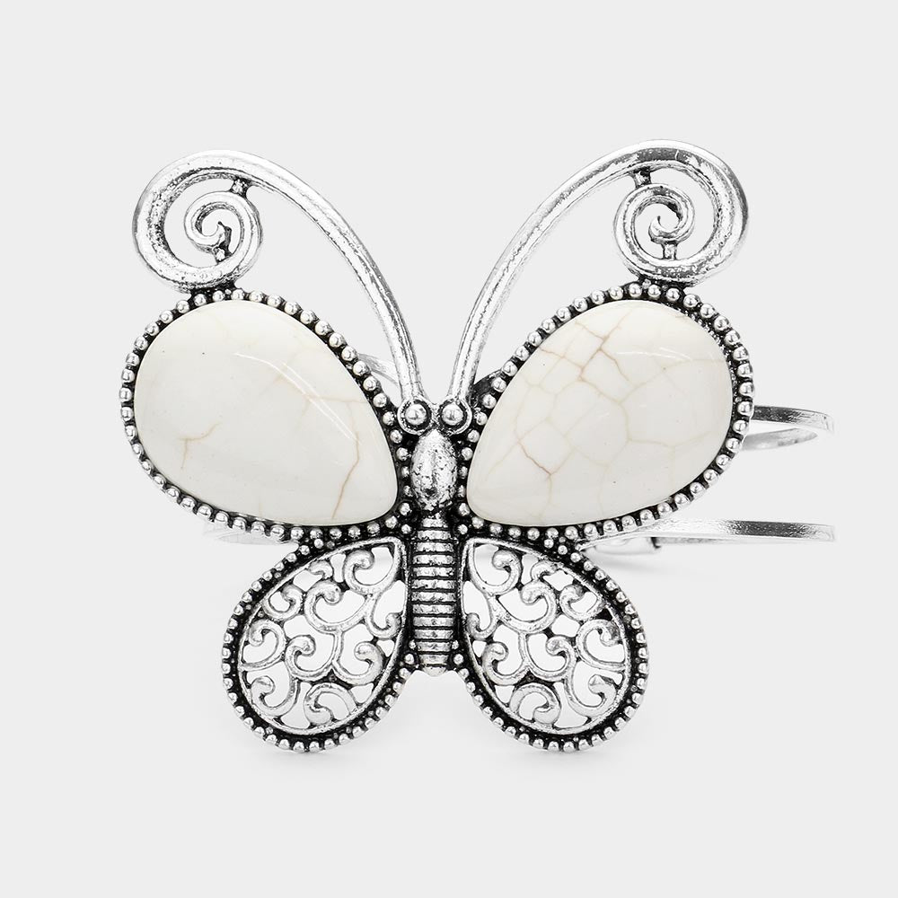 White Natural Stone Butterfly Hinged Bracelet