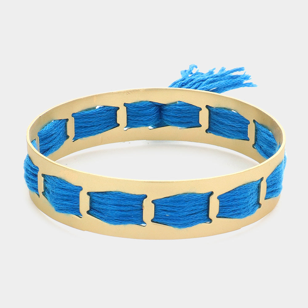 Blue Woven String Fringe Bangle Bracelet