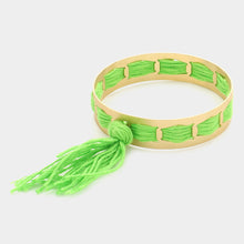 Load image into Gallery viewer, Green Woven String Fringe Bangle Bracelet
