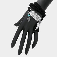 Load image into Gallery viewer, Turquoise New Beginning Message Hammered Metal Heart Wing Suede Tassel Wrap Bracelet
