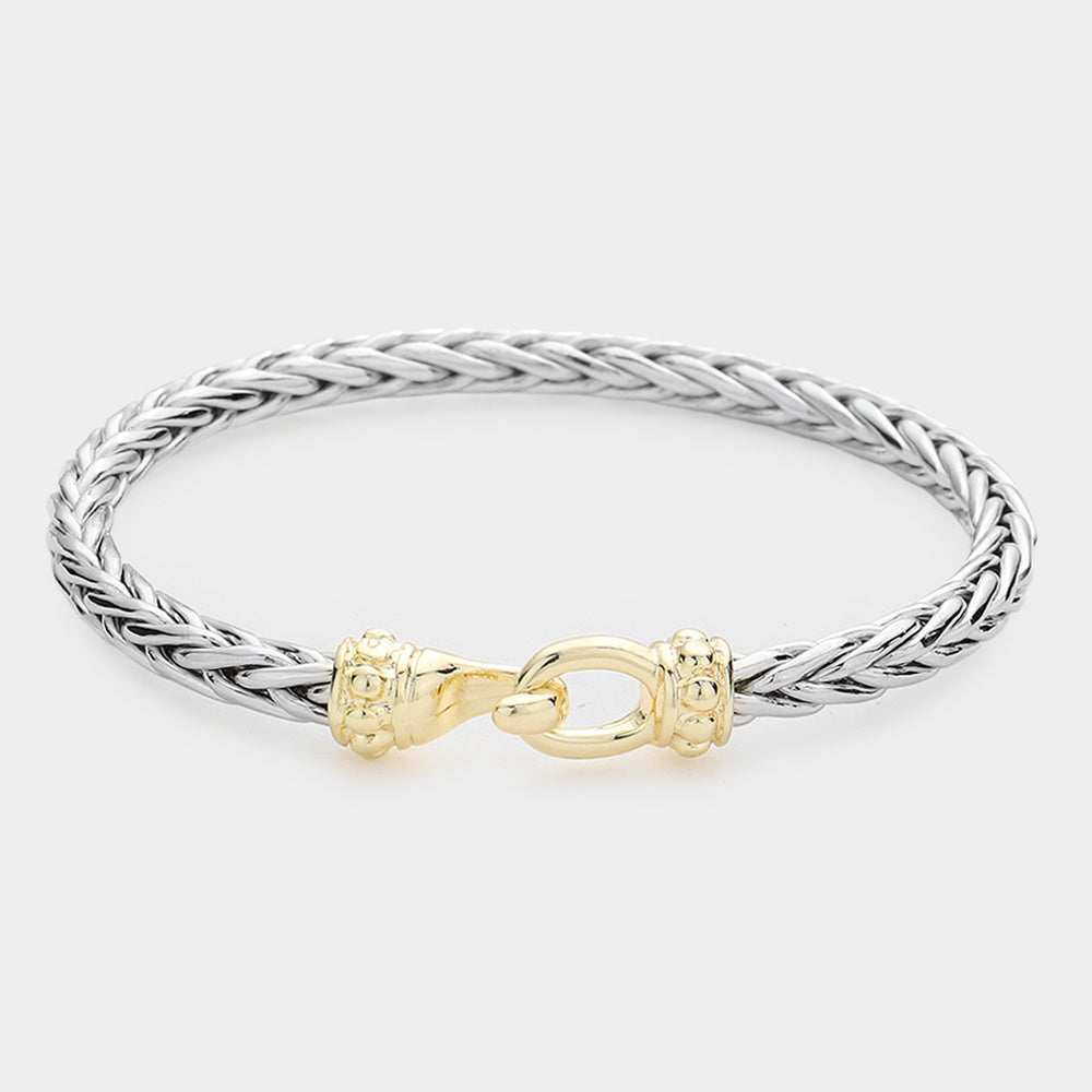 Two Tone Braided Metal Hook Bangle Bracelet