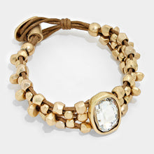 Load image into Gallery viewer, Gold Crystal Accented Abstract Metal Bead Bracelet
