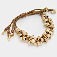 Load image into Gallery viewer, Gold Chunky Metal Bead Coated Cord Cinch Bracelet

