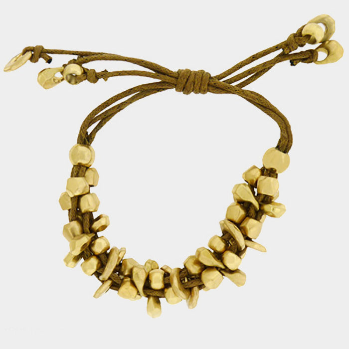 Gold Chunky Metal Bead Coated Cord Cinch Bracelet