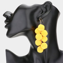 Load image into Gallery viewer, Yellow Pom Pom Cluster Vine Dangle Earrings
