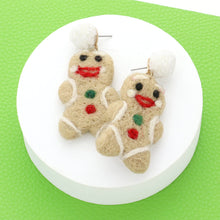 Load image into Gallery viewer, Brown Pom Pom Gingerbread Dangle Earrings
