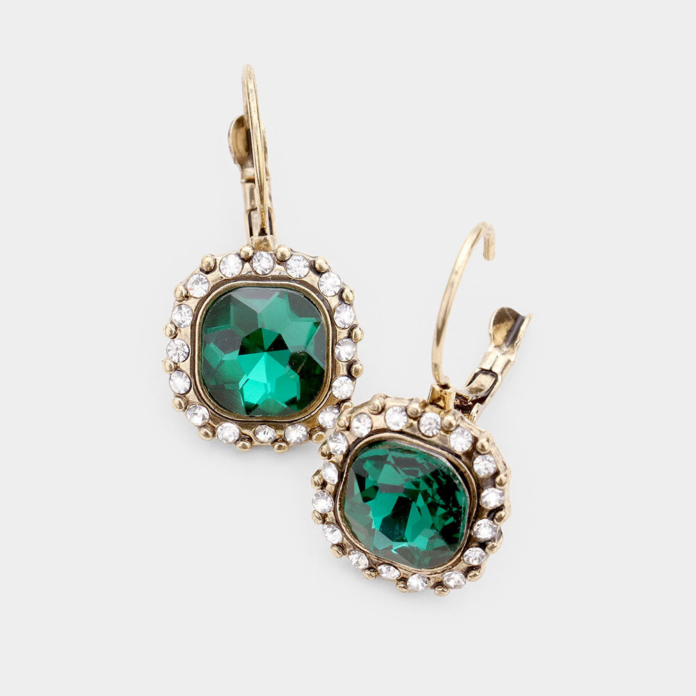 Gold Emerald Rhinestone Trim Earrings
