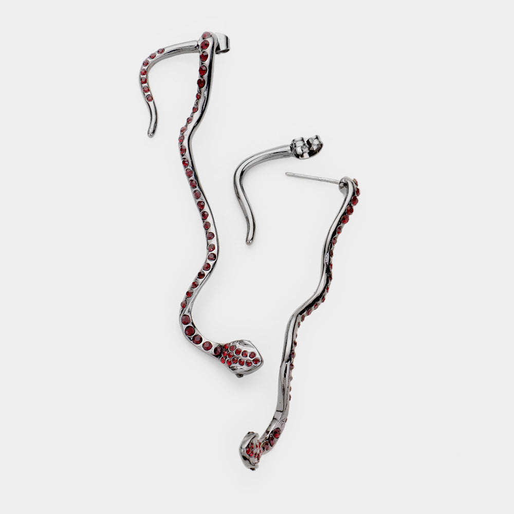 Hematite Rhinestone Pave Snake Drop Earrings