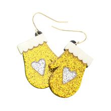 Load image into Gallery viewer, Gold Glittered Resin Glove Dangle Earrings
