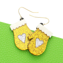 Load image into Gallery viewer, Gold Glittered Resin Glove Dangle Earrings
