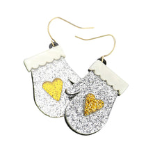 Load image into Gallery viewer, Silver Glittered Resin Glove Dangle Earrings
