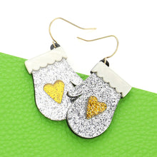 Load image into Gallery viewer, Silver Glittered Resin Glove Dangle Earrings
