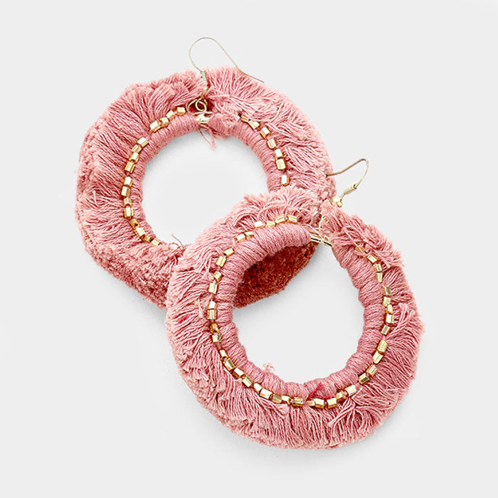 Pink Tassel Fringe Round Dangle Earrings