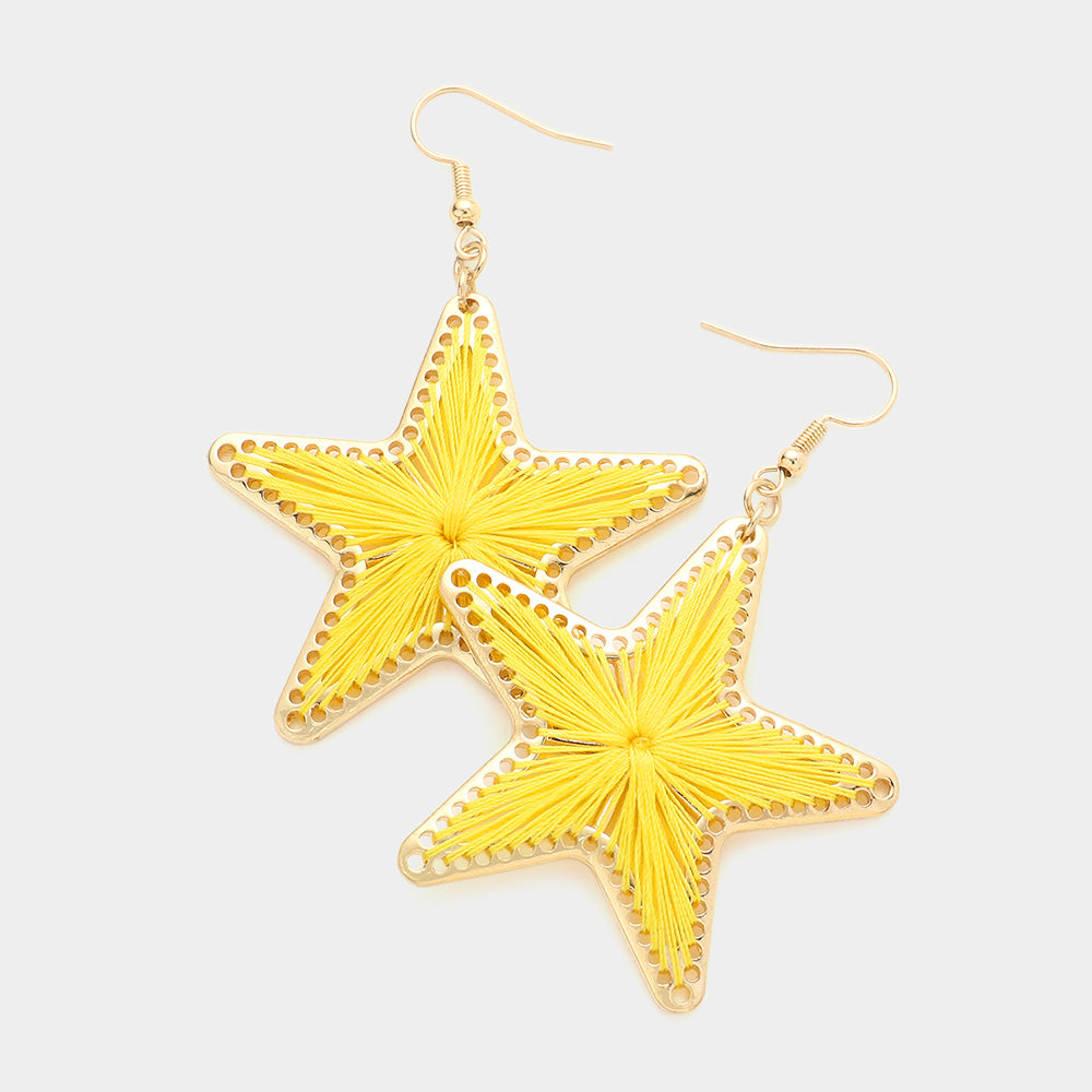 Yellow Thread Wrapped Star Dangle Earrings