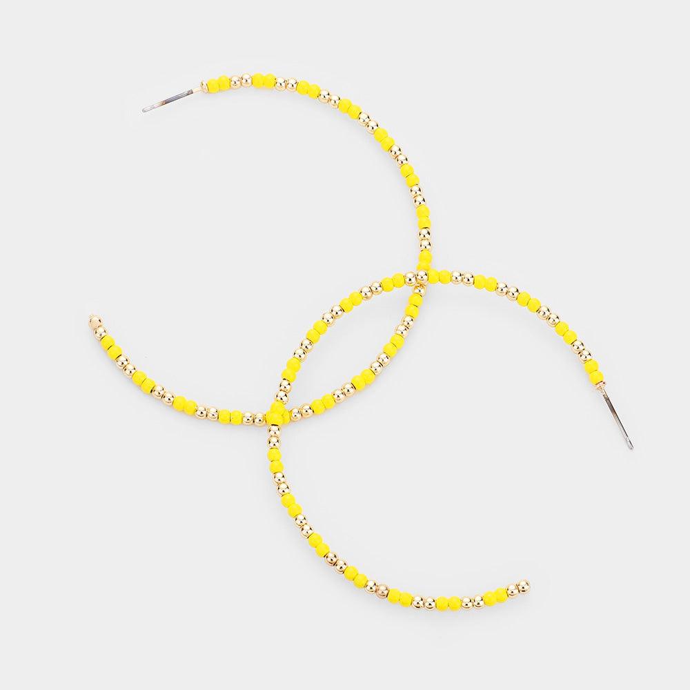 Yellow Plated Brass Beaded Open Hoop Earrings