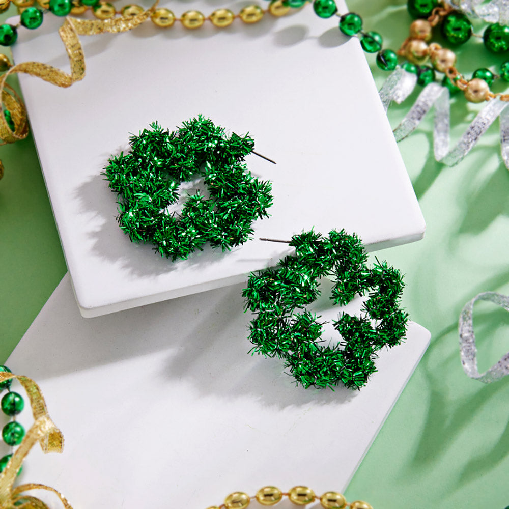 Green St Patricks Day Clover Earrings