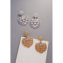 Load image into Gallery viewer, Silver Teardrop Stone Embellished Metal Chandelier Filigree Dangle Earrings
