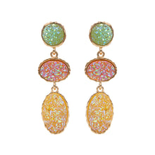 Load image into Gallery viewer, Yellow Triple Druzy Cluster Dropdown Earrings
