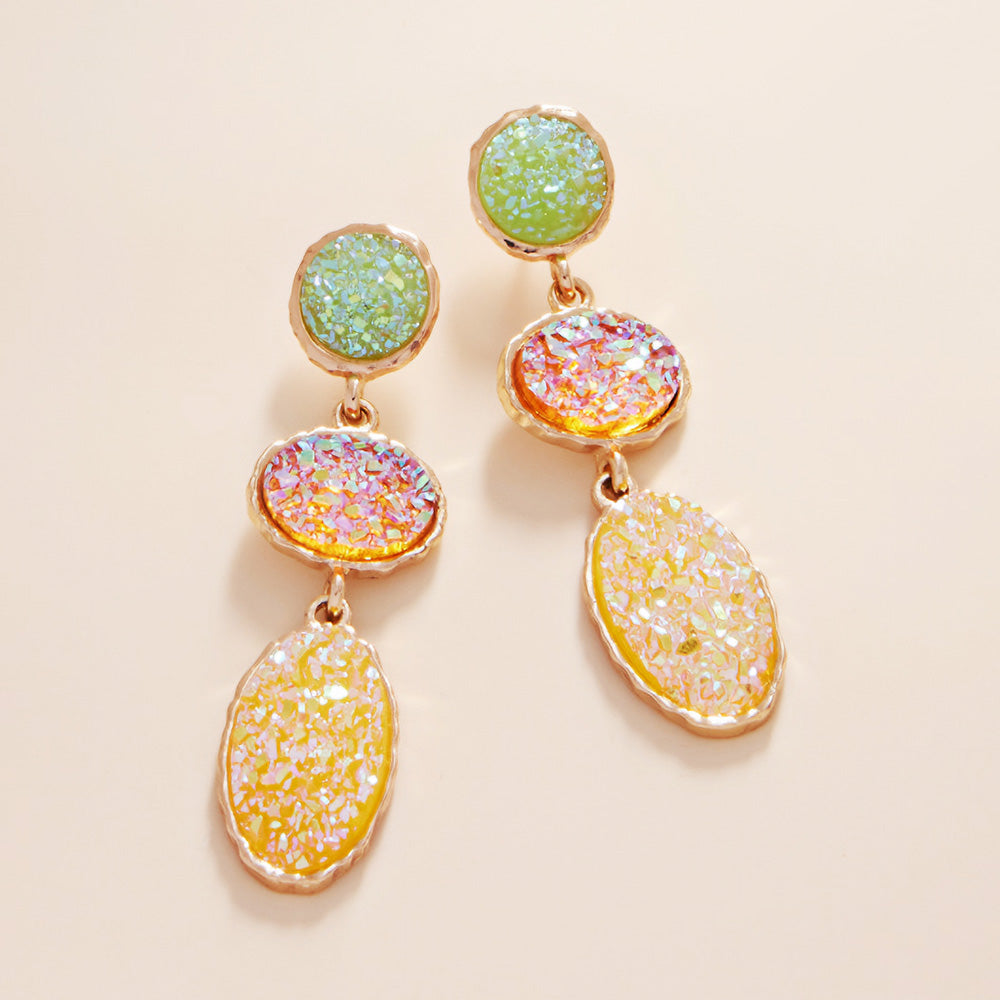 Yellow Triple Druzy Cluster Dropdown Earrings