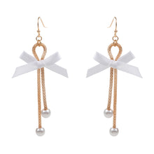 Load image into Gallery viewer, Ivory Bow Pointed Pearl Tip Dropdown Dangle Earrings
