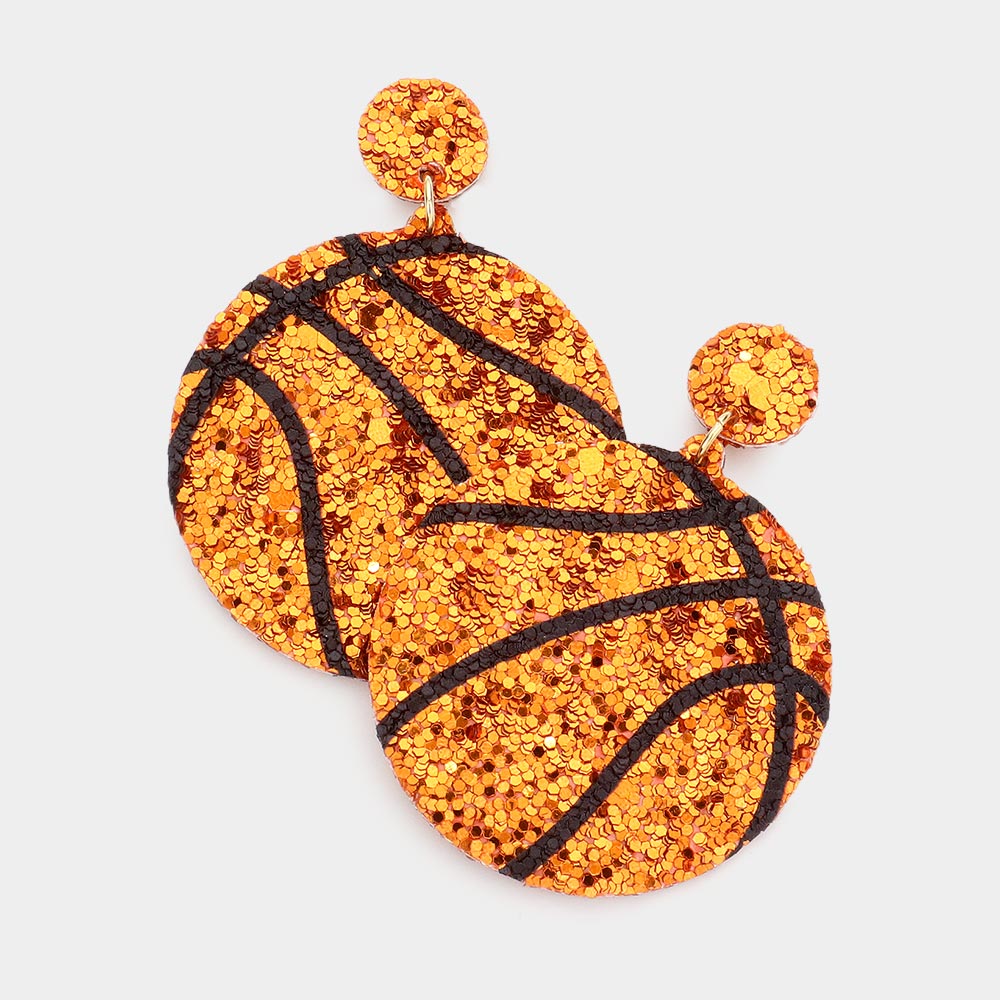 Orange Felt Back Basketball Sequin Dangle Earrings
