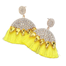 Load image into Gallery viewer, Yellow Marquise Stone Cluster Pointed Rhinestone Paved Tassel Dangle Earrings
