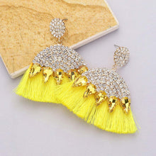 Load image into Gallery viewer, Yellow Marquise Stone Cluster Pointed Rhinestone Paved Tassel Dangle Earrings
