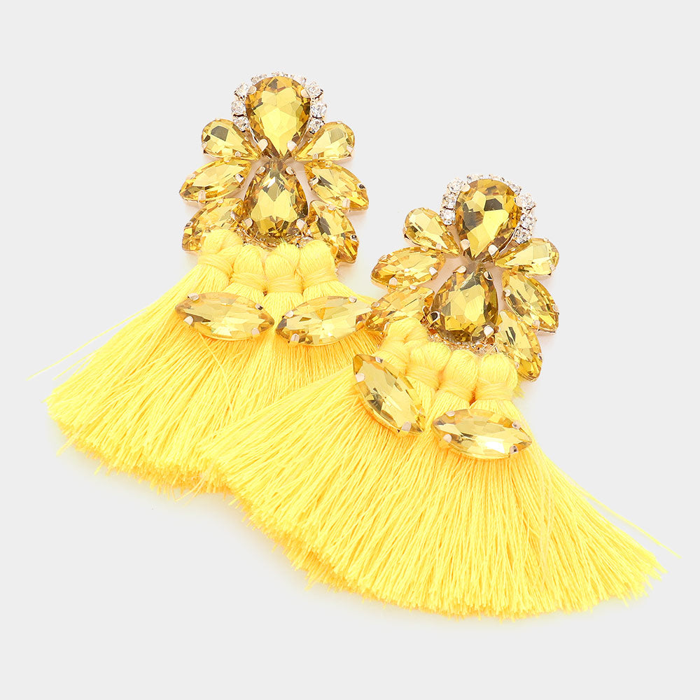 Yellow Teardrop Marquise Stone Cluster Pointed Fringe Earrings