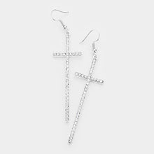 Load image into Gallery viewer, Clear Crystal Embellished Cross Dangle Earrings
