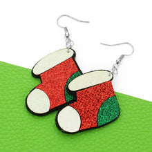 Load image into Gallery viewer, Red Christmas Socks Dangle Earrings
