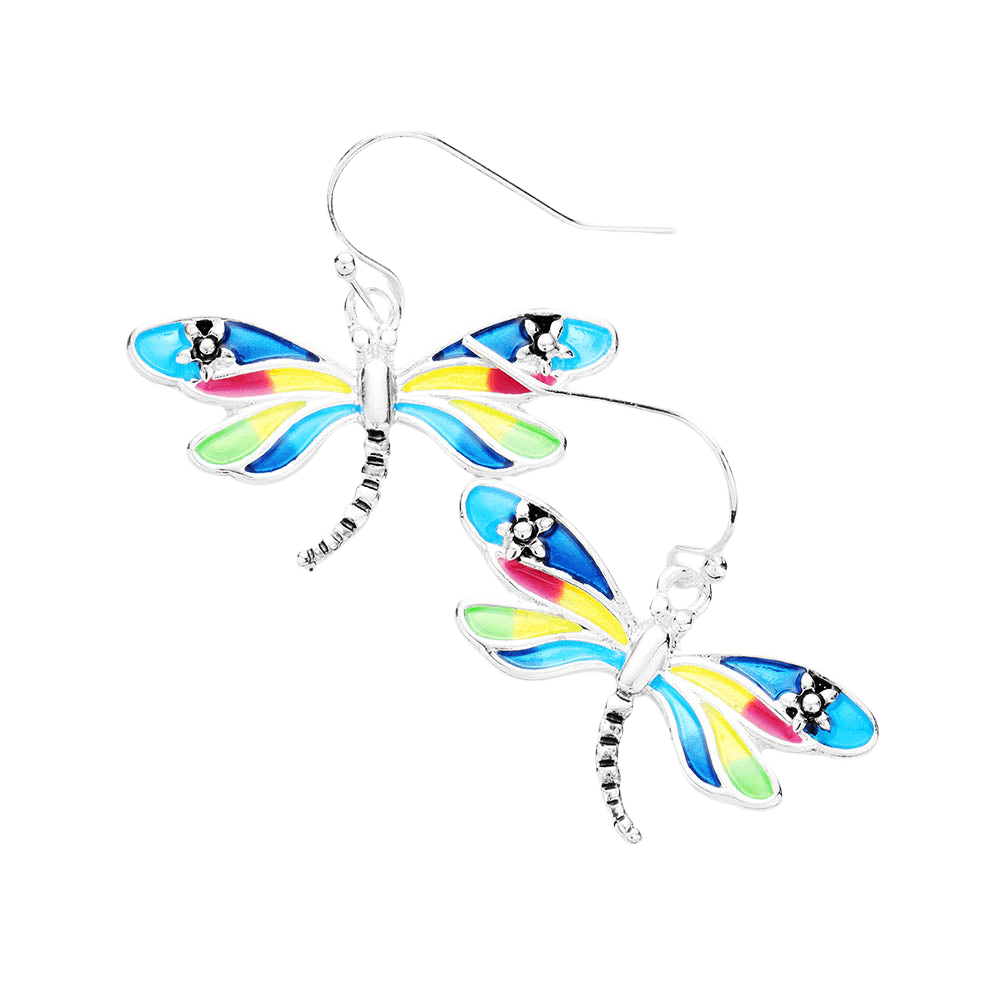 Silver Enamel Antique Silver Dragonfly Earrings