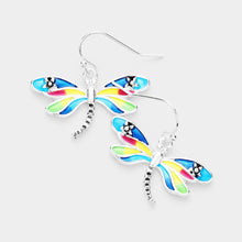 Load image into Gallery viewer, Silver Enamel Antique Silver Dragonfly Earrings
