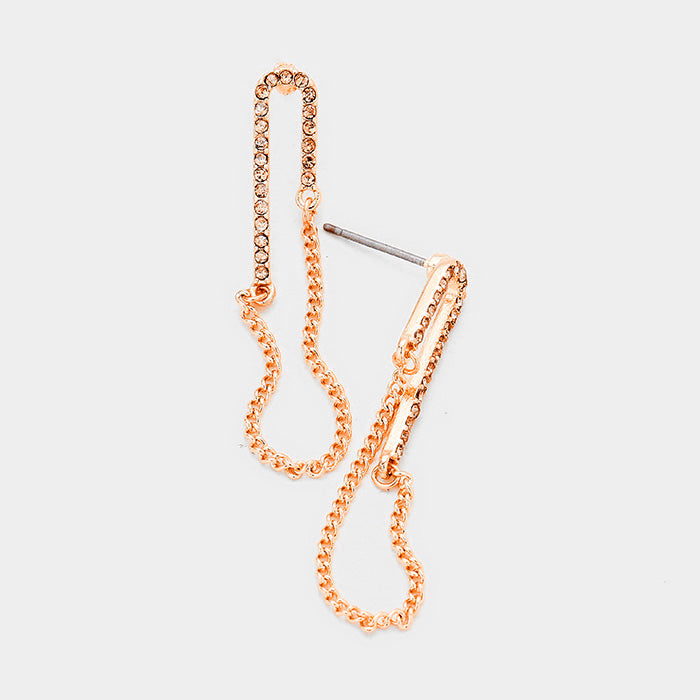 Rose Gold Crystal Rhinestone Pave Chain Earrings