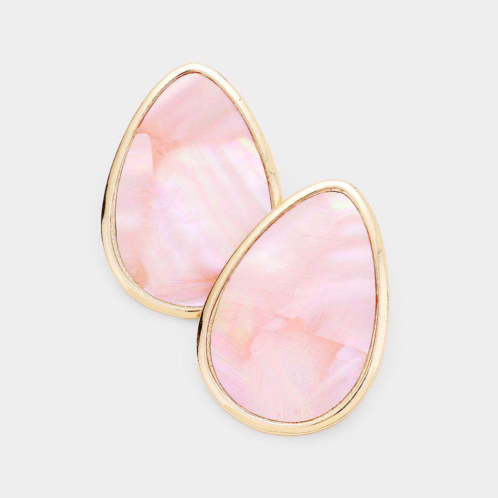 Pink Natural Stone Geometric TearDrop Metal Earrings