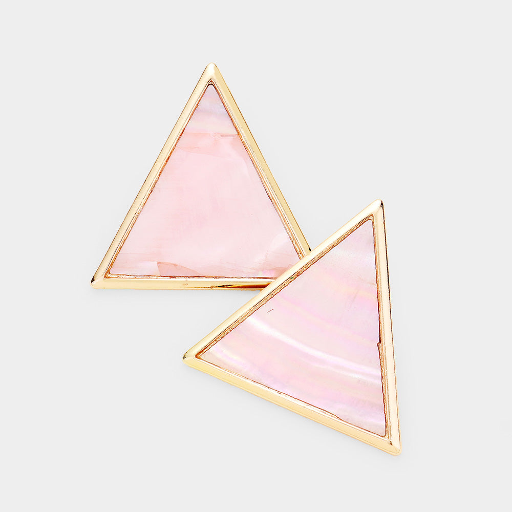 Pink Natural Stone Geometric Triangle Metal Earrings
