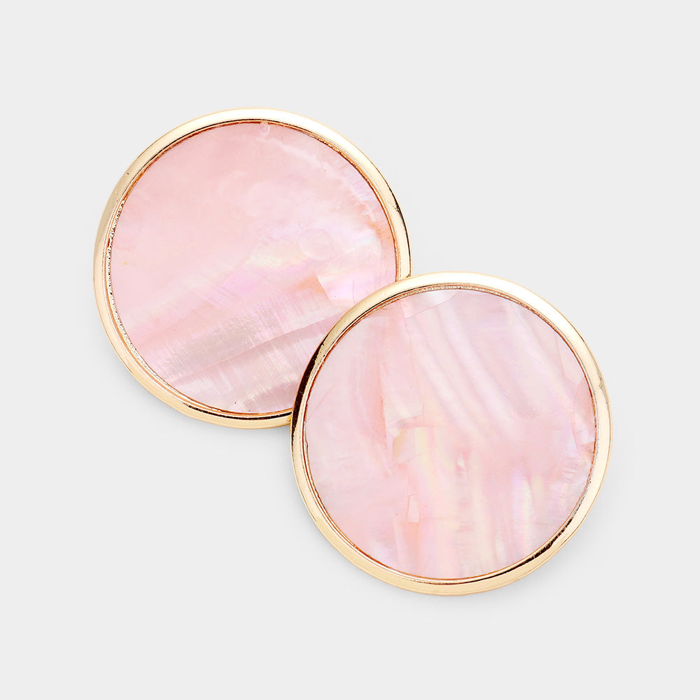 Pink Geometric Natural Stone Round Metal Earrings