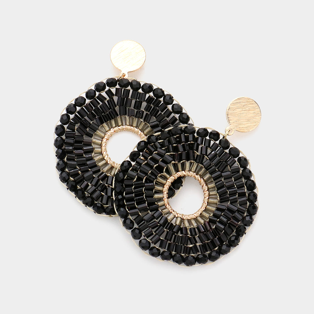 Gold Faceted Beaded Circle Dangle Earrings