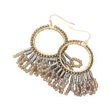 Load image into Gallery viewer, Gold Seed Beaded Fringe Metallic Tiered Circle Dangle Earrings
