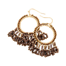 Load image into Gallery viewer, Brown Seed Beaded Fringe Metallic Tiered Circle Dangle Earrings
