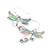 Load image into Gallery viewer, Abalone Metal Dragonfly Dangle Earrings
