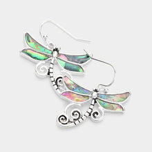 Load image into Gallery viewer, Abalone Metal Dragonfly Dangle Earrings
