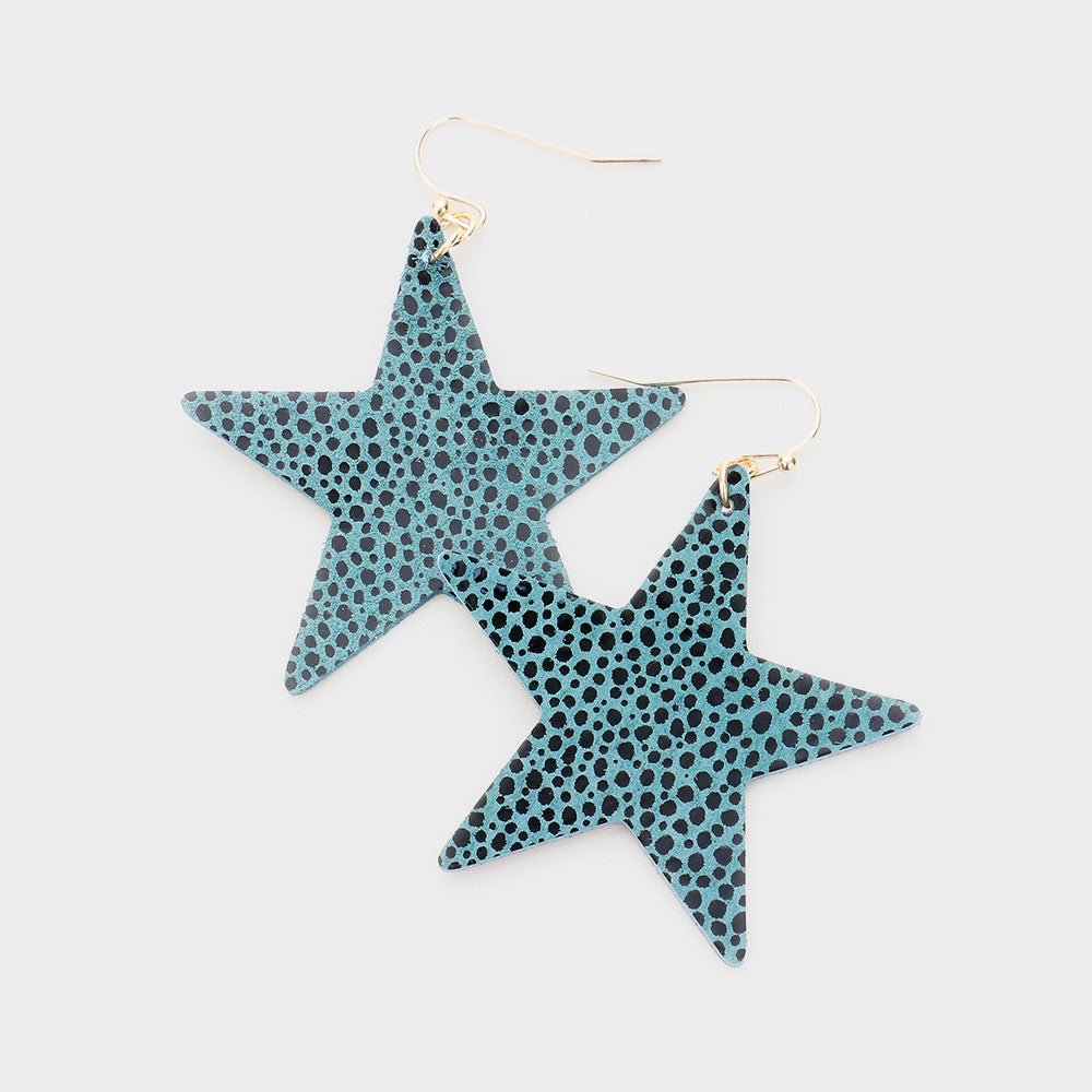 Green Genuine Sting Ray Leather Star Earrings