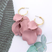 Load image into Gallery viewer, Pink Metal Hoop Petal Link Dangle Earrings
