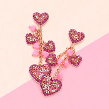 Load image into Gallery viewer, Pink Stone Beads Embellished Heart Cluster Link Dangle Earrings
