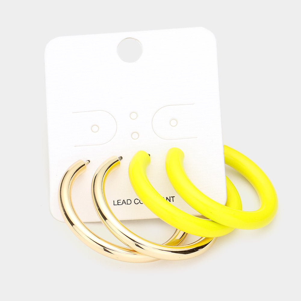 Yellow 2Pairs - Colored Metal Half Hoop Earrings