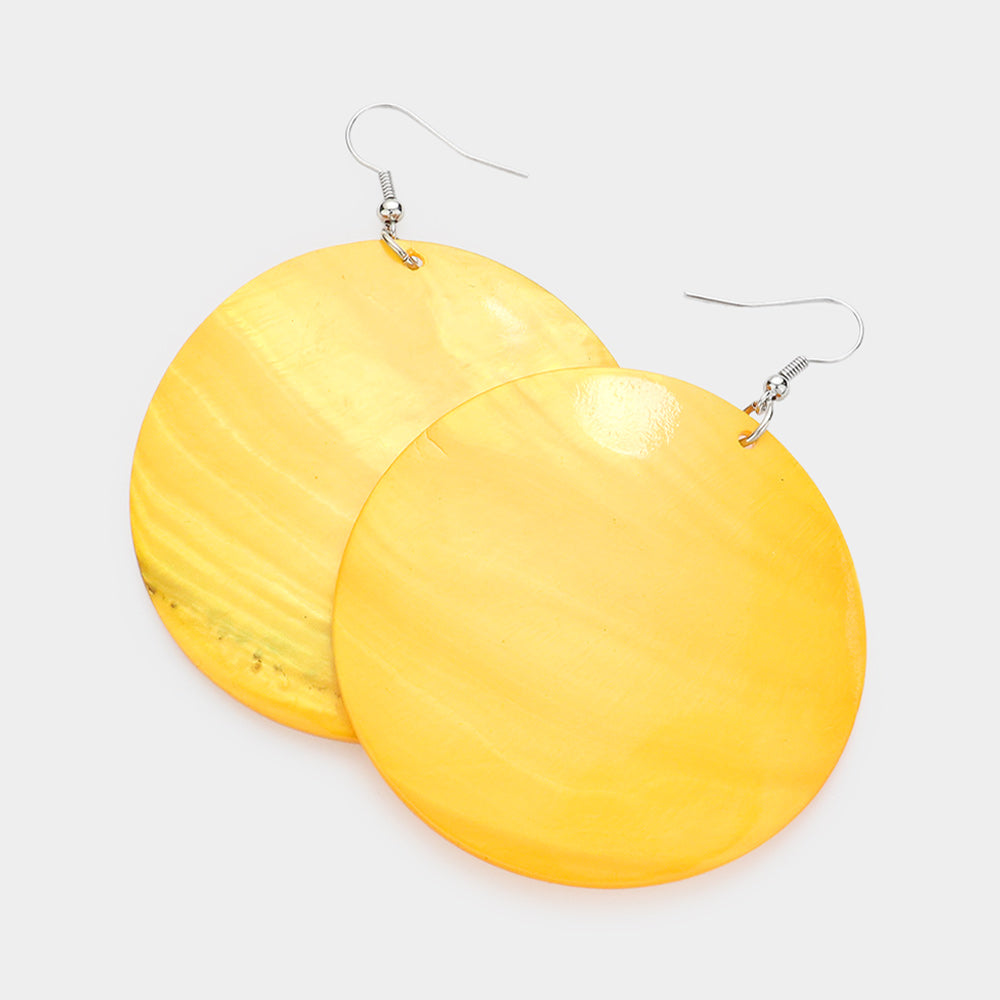 Yellow Shell Circle Dangle Earrings