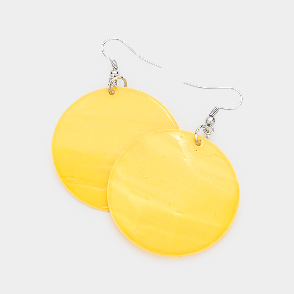 Yellow Shell Circle Dangle Earrings