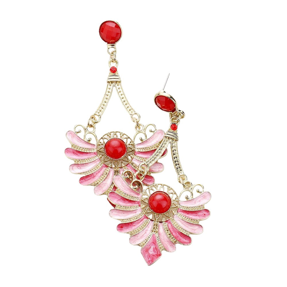 Red Embellished Resin Halcyon Dangle Earrings