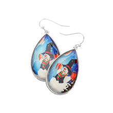 Load image into Gallery viewer, Silver Snowman Printed Teardrop Dangle Earrings
