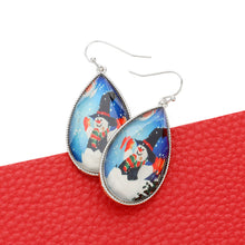 Load image into Gallery viewer, Silver Snowman Printed Teardrop Dangle Earrings
